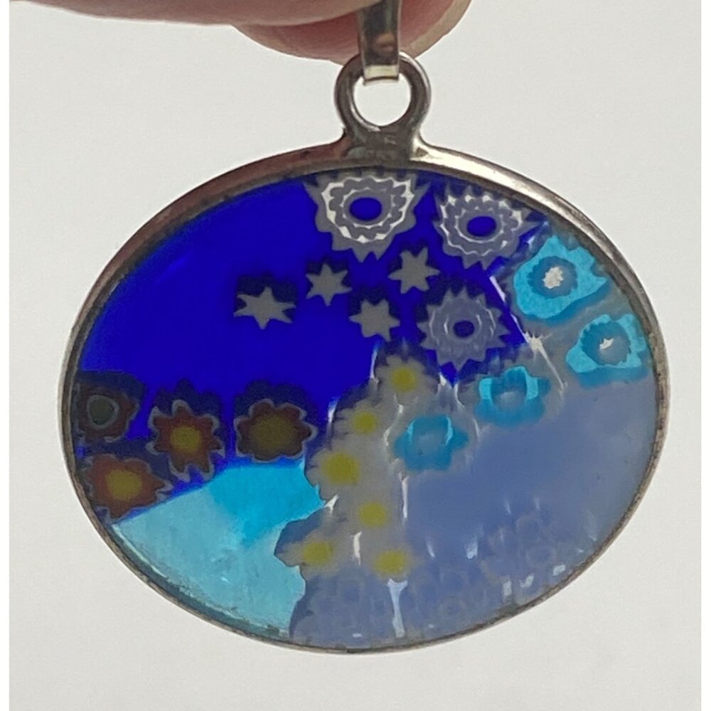 925 Sterling Silver Murano Millefiori Glass Pendant Necklace 18" Vera Wang Chain - Picture 5 of 10